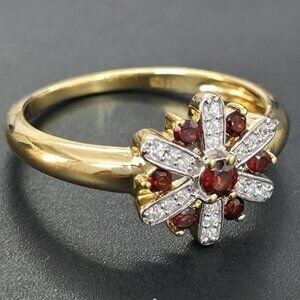 Gold plated Silver Garnet White Topaz(0.25ct) Gold Rhodium Plated Ring Size 10